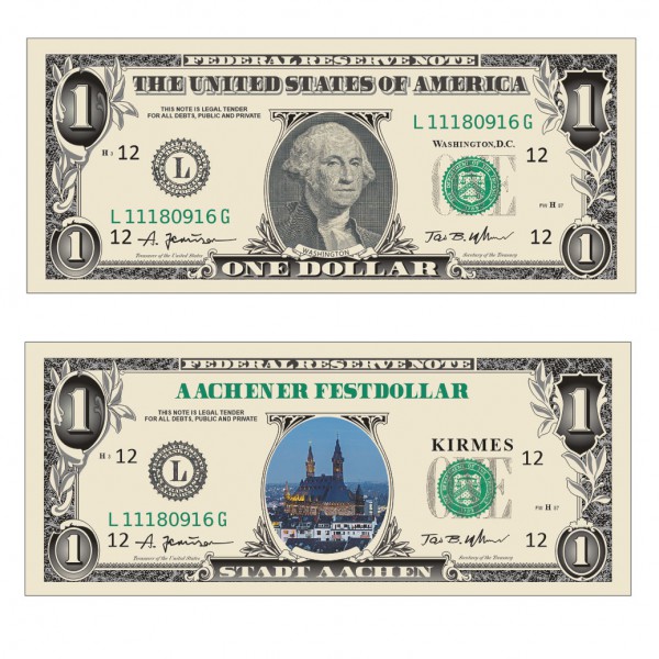 Spielgeld Dollar Noten Standard Format 145 x 60 mm